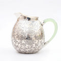 Pure 999 Fine Silver Elegant Ornate Silver Floral Engraved Pitcher Featuring a Delicate Pale Green Handle - Handicraft Vera Lux