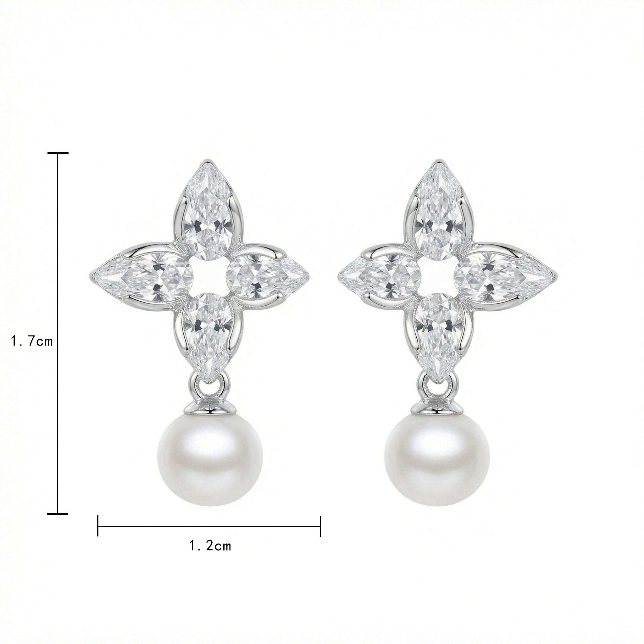 925 Sterling Silver Elegant Floral Marquise Cluster Pearl Drop Earrings Vera Lux