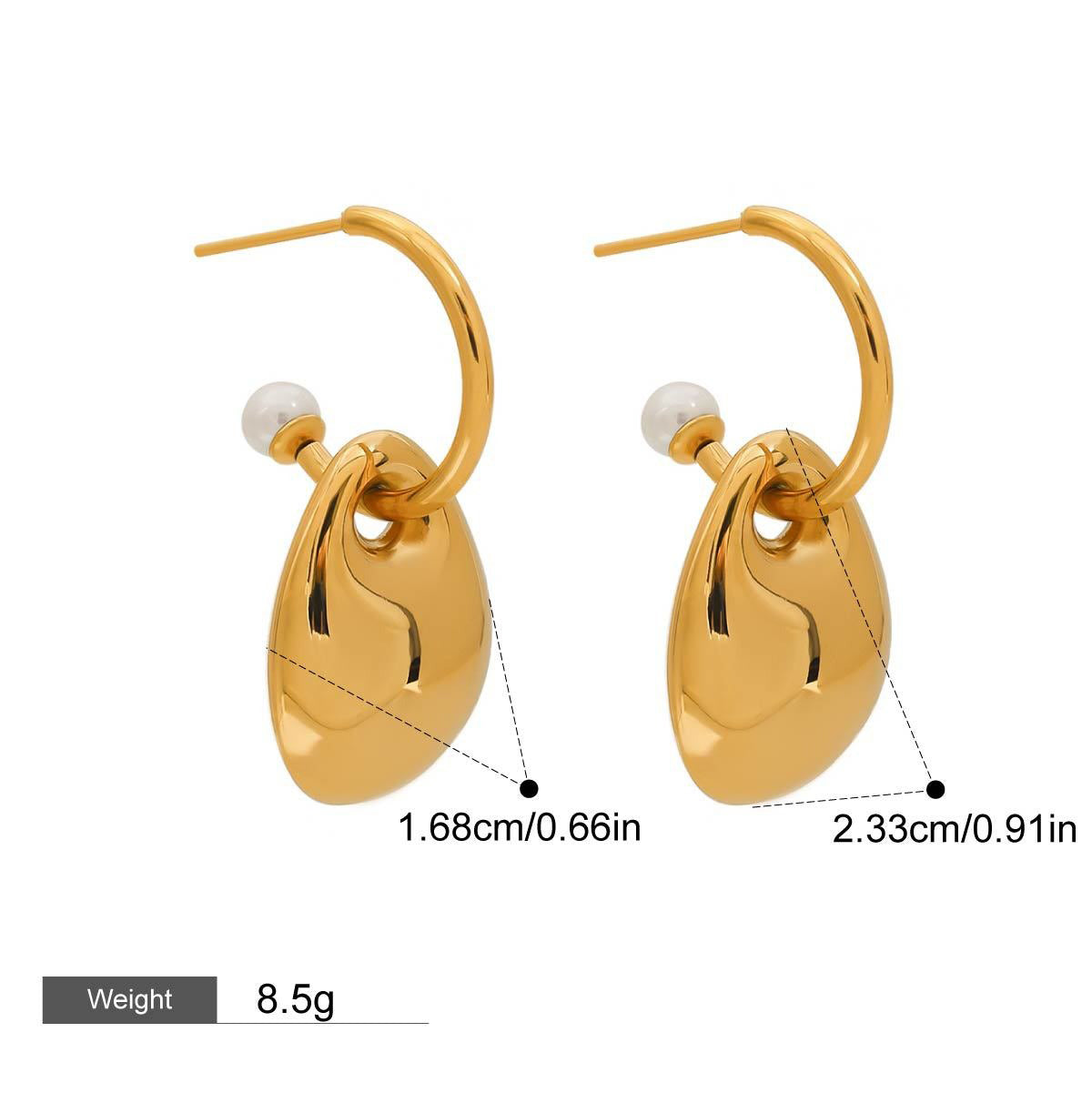 18K gold C-shaped pearl to oval design exquisite and noble earrings Vera Lux