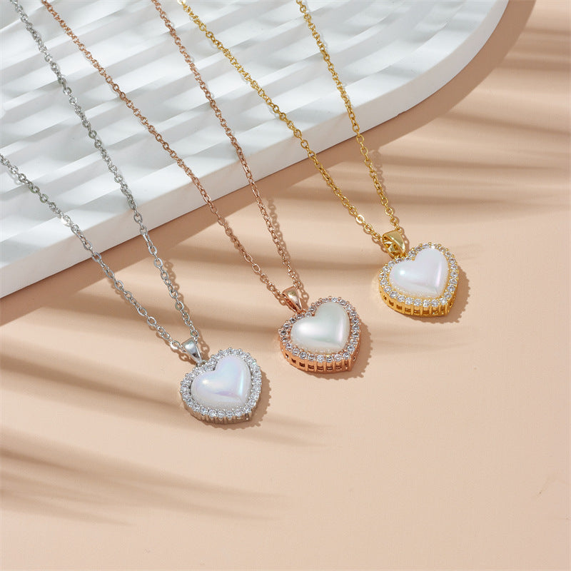 New Heart-shaped Shell Pendant Titanium Steel Necklace For Women Vera Lux