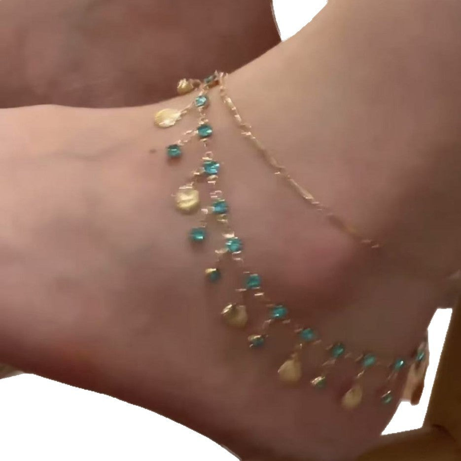 Ultra-shimmering Double-layer Shell Tassel Delicate Anklet Vera Lux