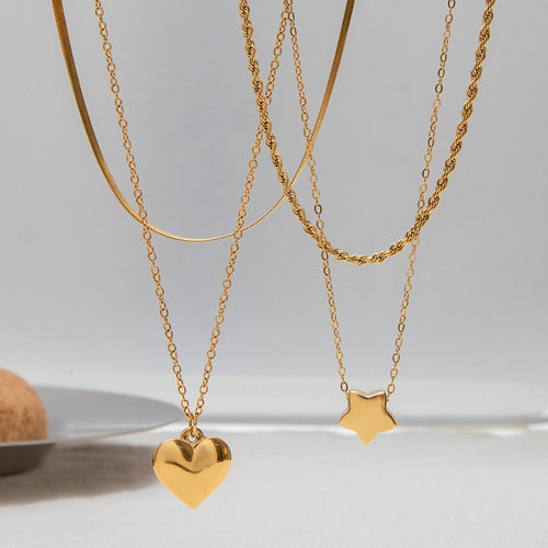 18K gold double chain with heart/star design exquisite simple necklace Vera Lux