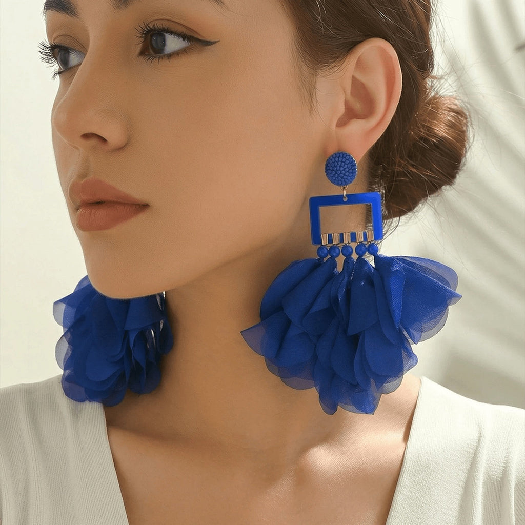 Oversized Chiffon Multi-Layer Tassel Earrings For Women Bohemian Handmade Fabric Jewelry Summer Party Beach Vacation Vera Lux