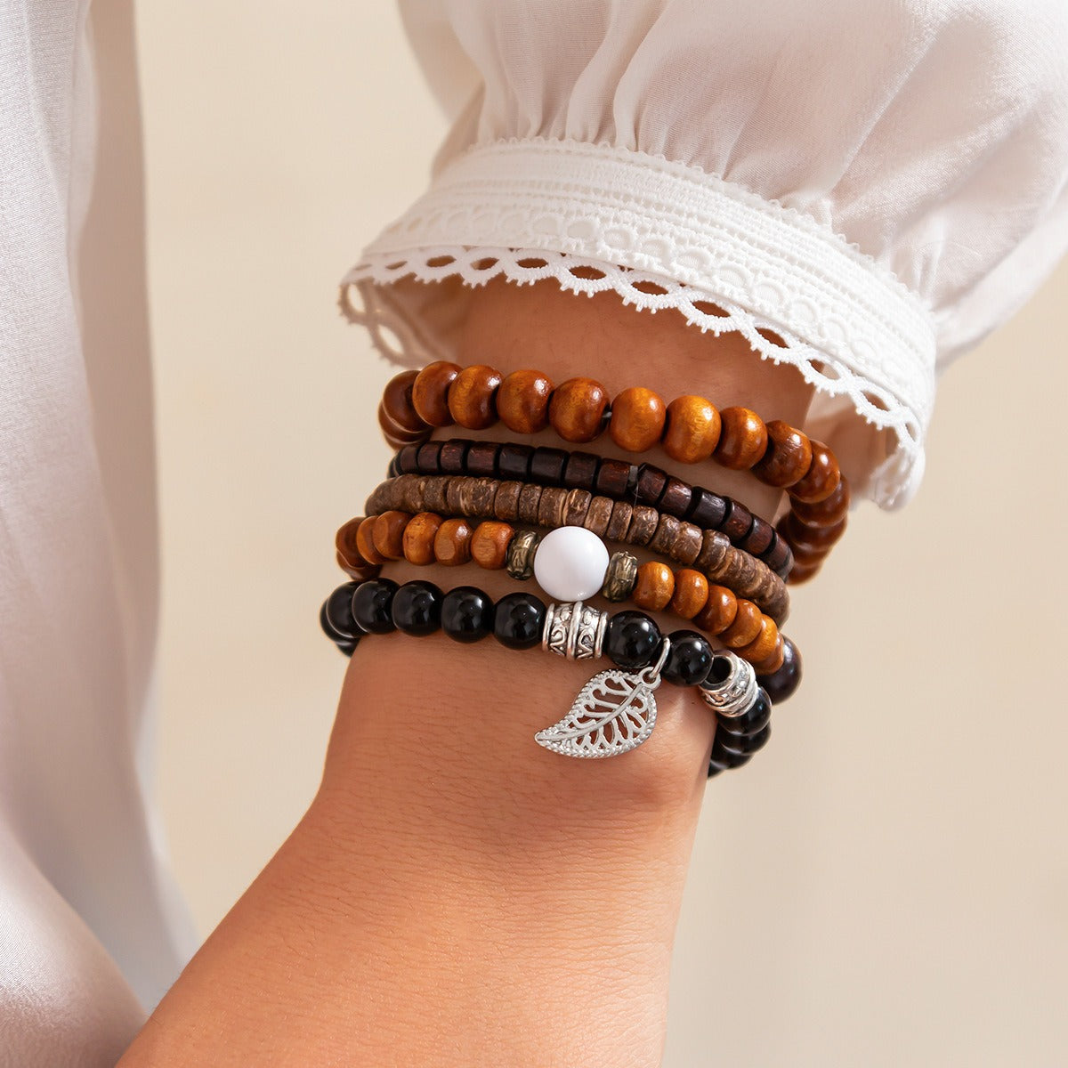Retro ethnic style bull head turquoise beaded elastic bracelet Vera Lux