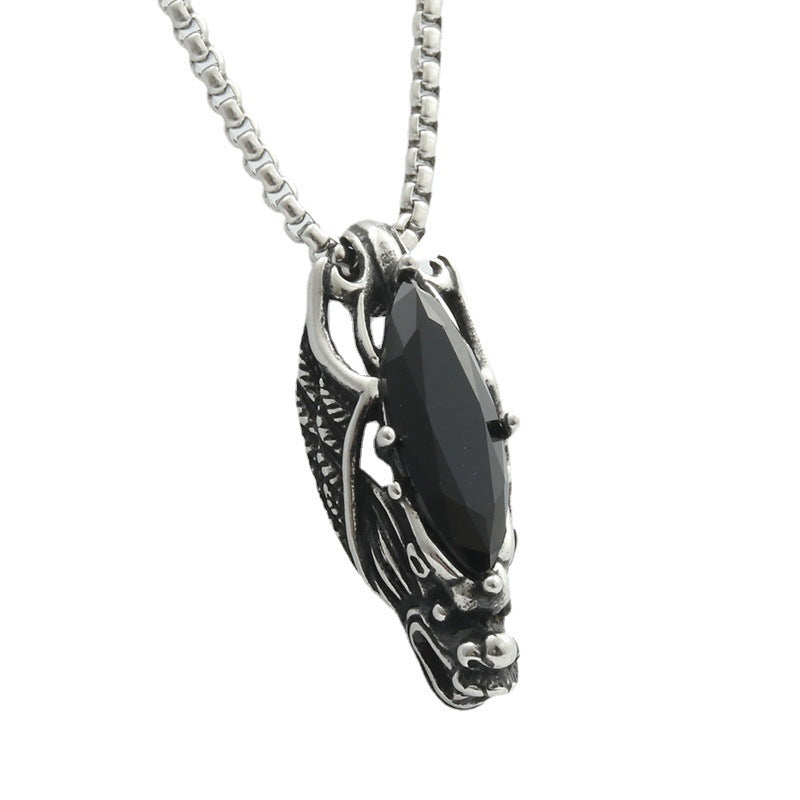 Retro Fashionable Men's Gemstone Dragon Stainless Steel Pendant Vera Lux