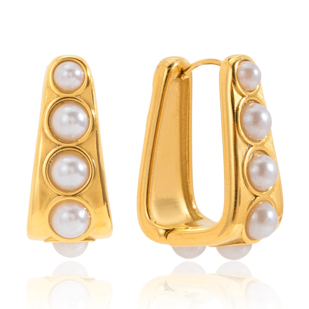 18K gold lightweight luxury earrings with embedded pearls. Vera Lux