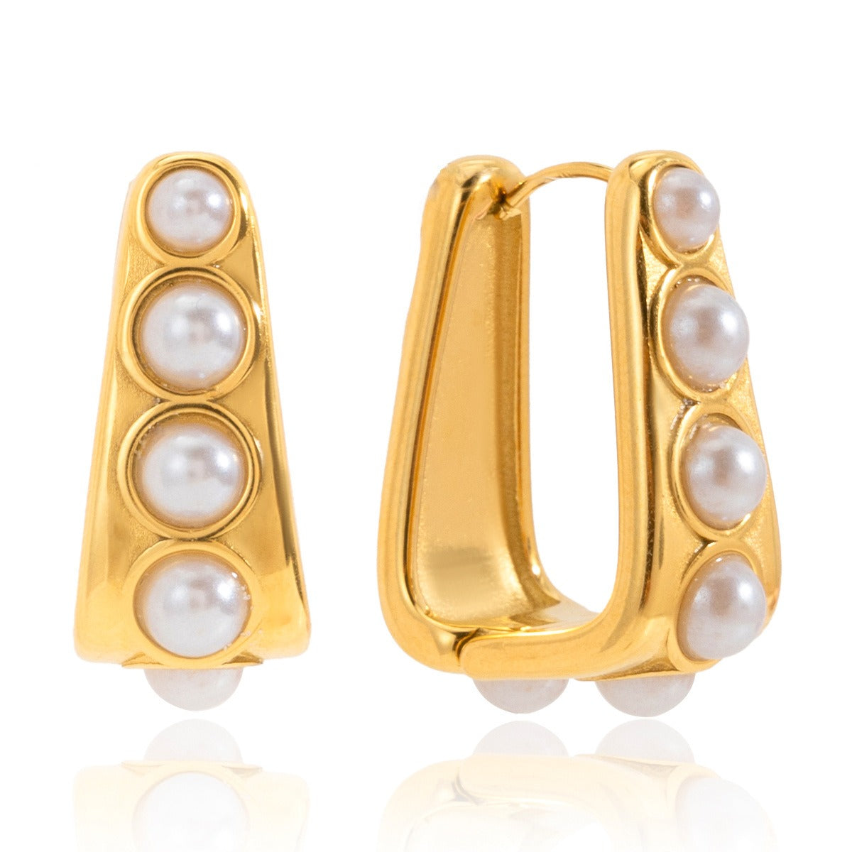 18K gold lightweight luxury earrings with embedded pearls. Vera Lux