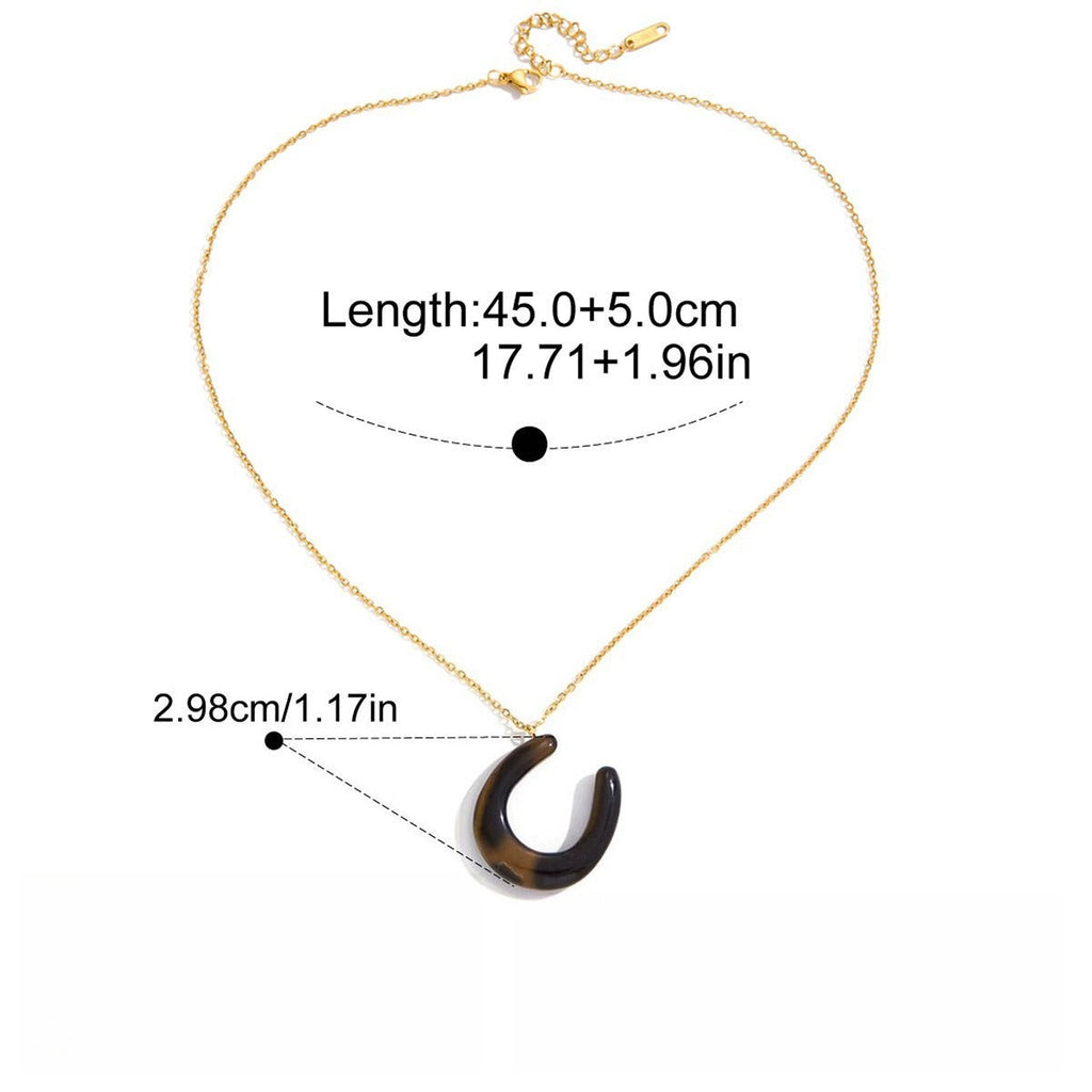 18K Stainless Steel Horseshoe U-shaped Tiger's Eye and Malachite Pendant Necklace Vera Lux