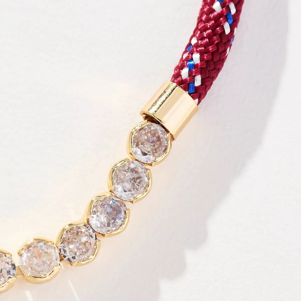 Off-white Brown-striped Woven Necklace With Diamond-encrusted Gold Chain Vera Lux