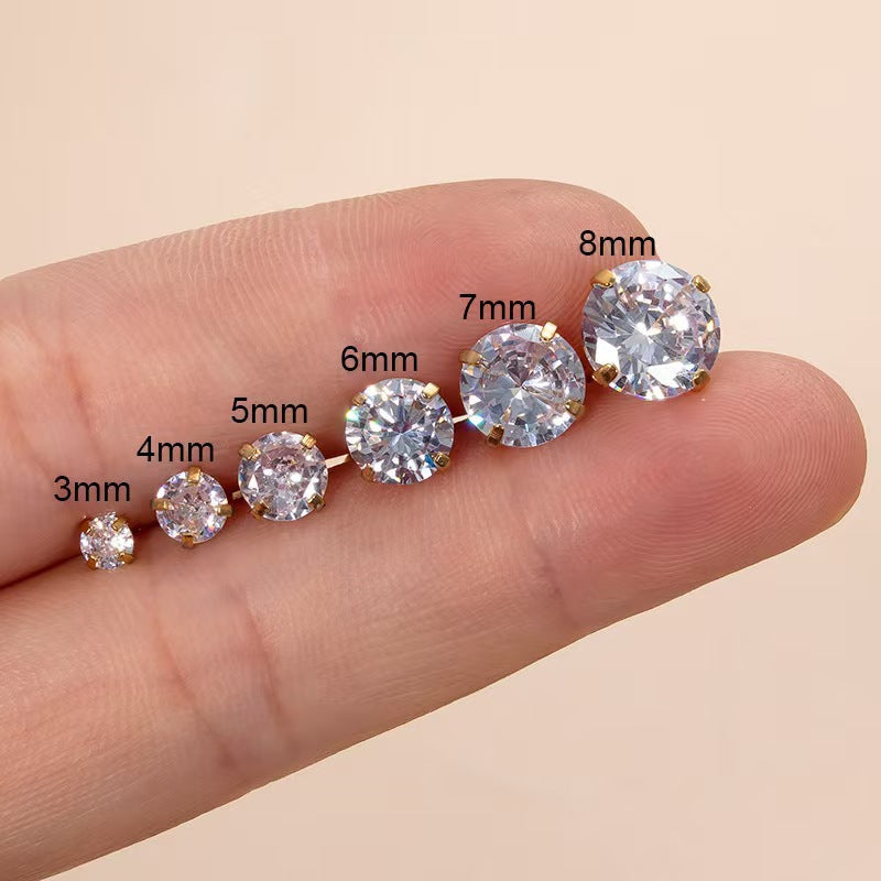 Stainless Steel Piercing Titanium Stud Earrings With Zircon Inlays Vera Lux