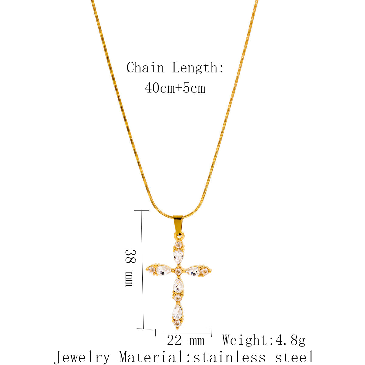 Stainless Steel Cross Pendant Necklace With Colored Zircon Snake Bone Chain Vera Lux
