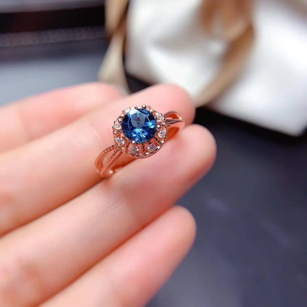 New Style Natural London Blue Topaz Open Ring For Women Vera Lux
