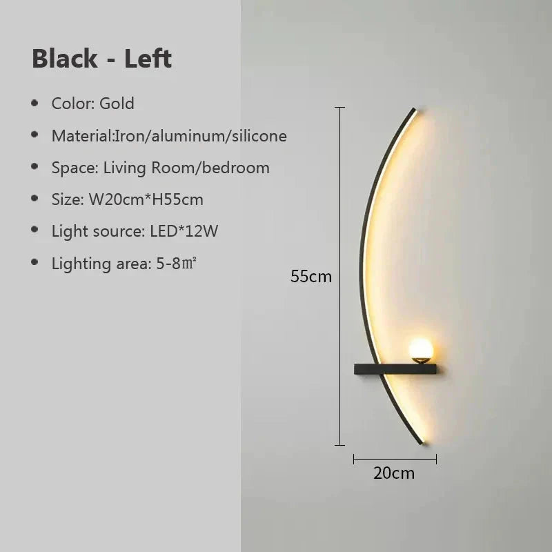 Modern LED Wall Lamp – Minimalist Art Design for Bedroom, Living Room, and Bathroom, Gold/Black My Store