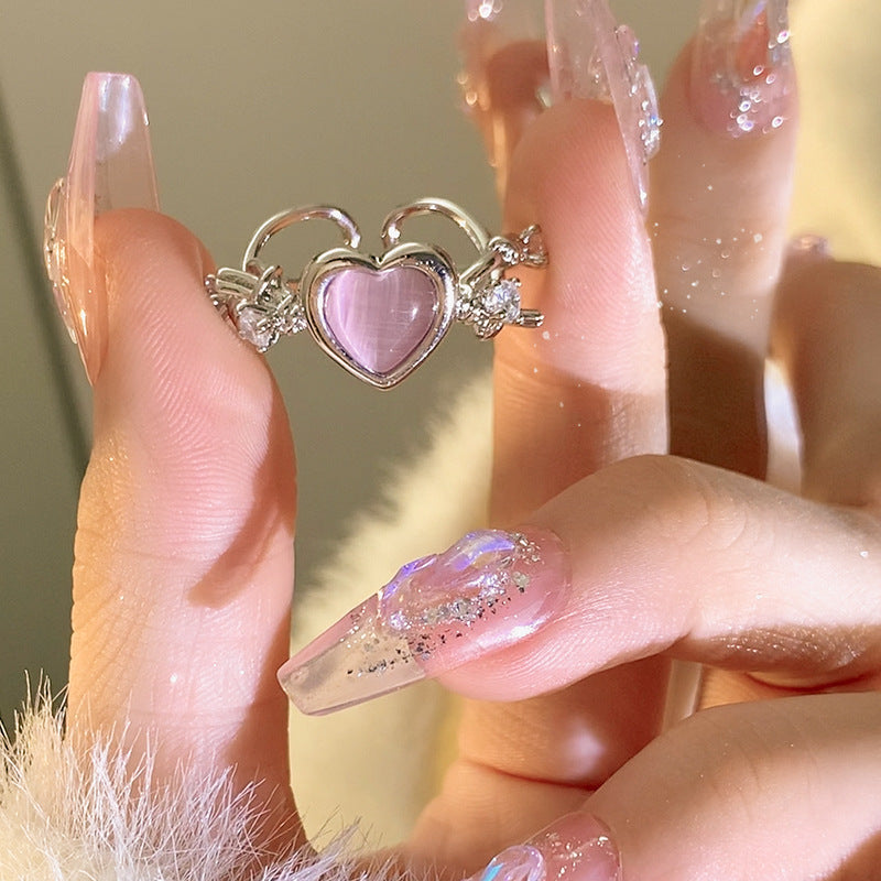 Surround Heart Ring For Women 2026 Spring Summer New, Cute Cool Y2K Style Niche Internet Famous Adjustable Open Band Vera Lux