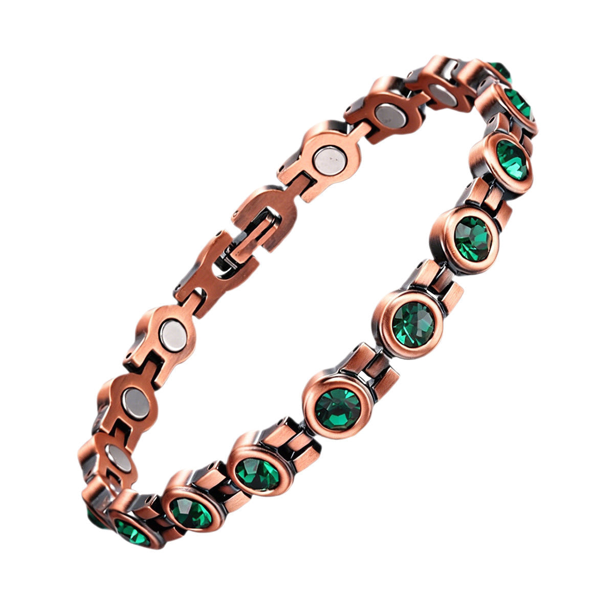 Retro Red Copper Magnetic Therapy Bracelet With Transparent Crystals Unisex Vera Lux