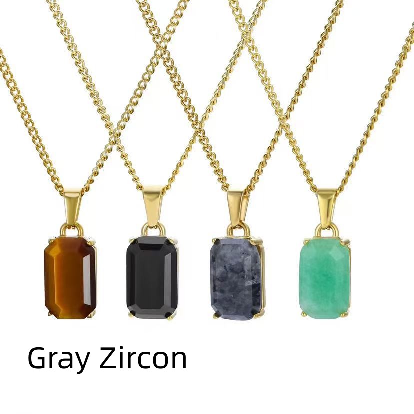 Geometric Rectangular Pendant Layered Cuban Chain Necklace Vera Lux