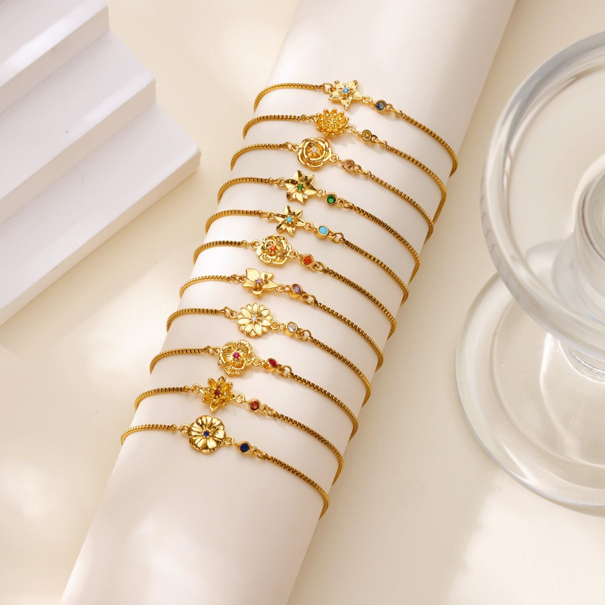 18 Gold December Birth Flower Bracelet Vera Lux