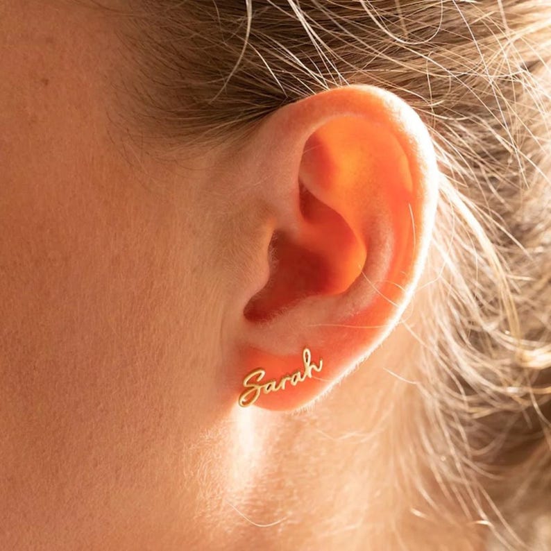 Custom Engraved Script Name Stud Earrings Vera Lux