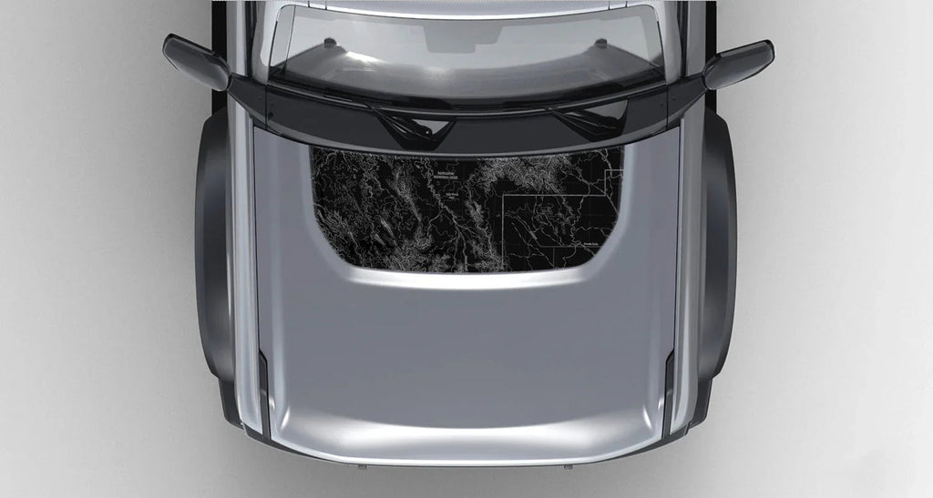 Stealth Black Badlands Topographic Map Hood Overlay (Printed Series) - 2021+ Bronco StickerFab