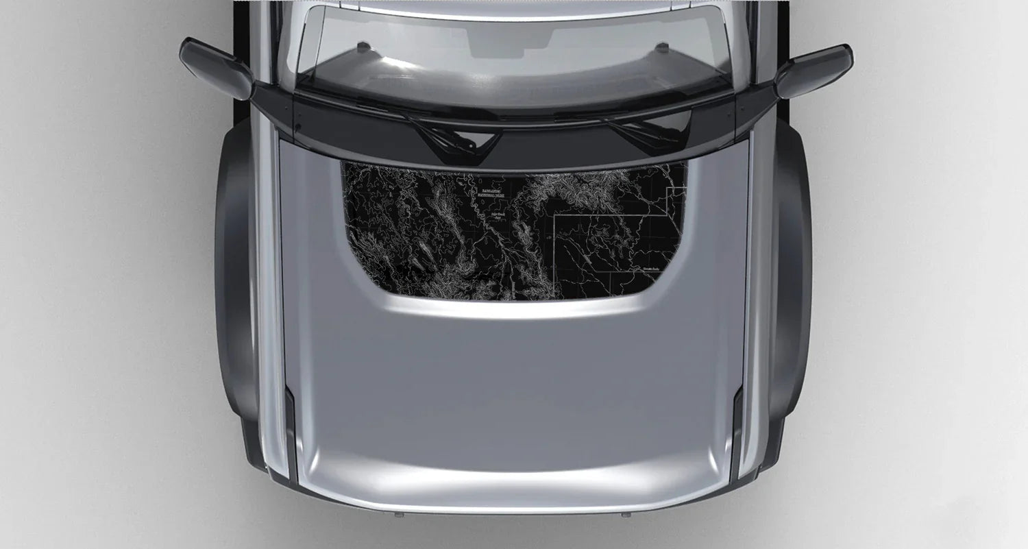 Stealth Black Badlands Topographic Map Hood Overlay (Printed Series) - 2021+ Bronco StickerFab