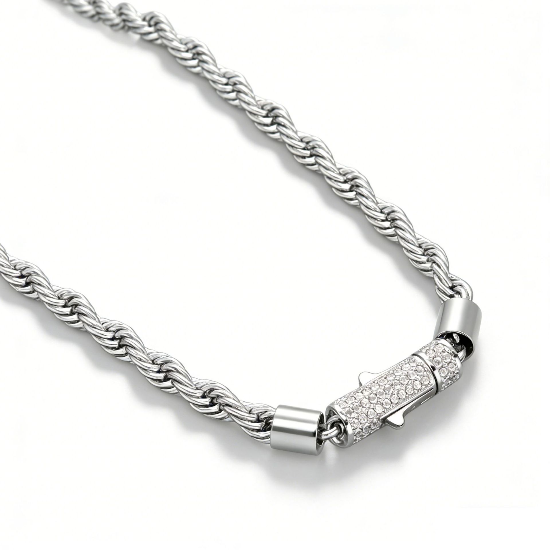Cylindrical Spring-clasp Necklace Fully With Zirconias Vera Lux