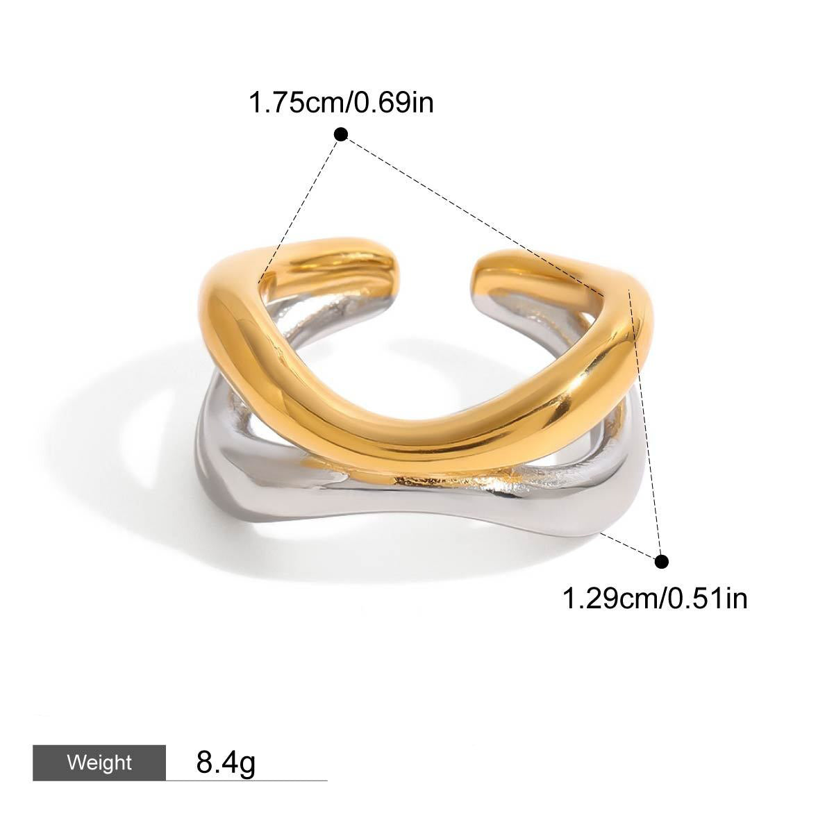 18K gold geometric lines with gold and silver color matching design simple and elegant ring Vera Lux