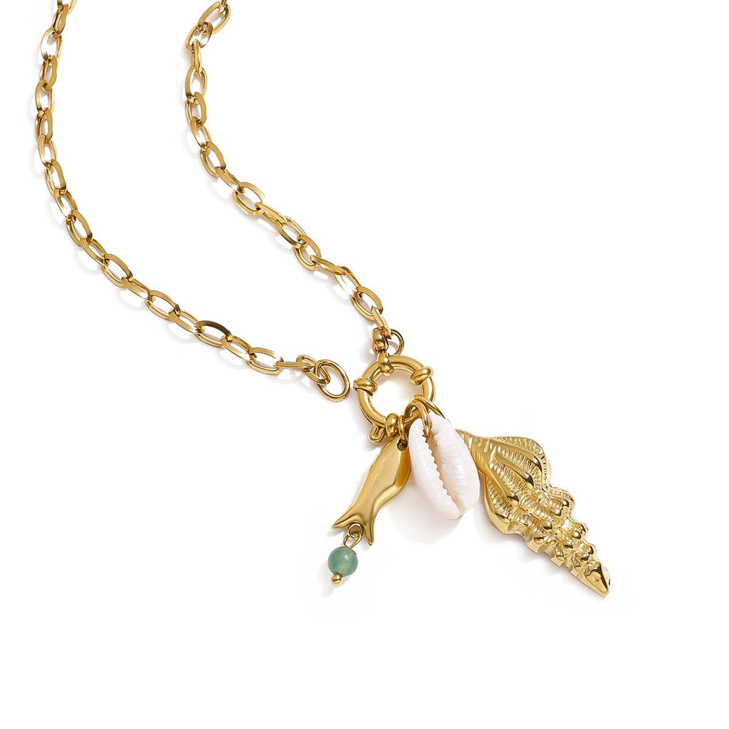 18K Gold Conch Shape Textured Beach Style Necklace Vera Lux