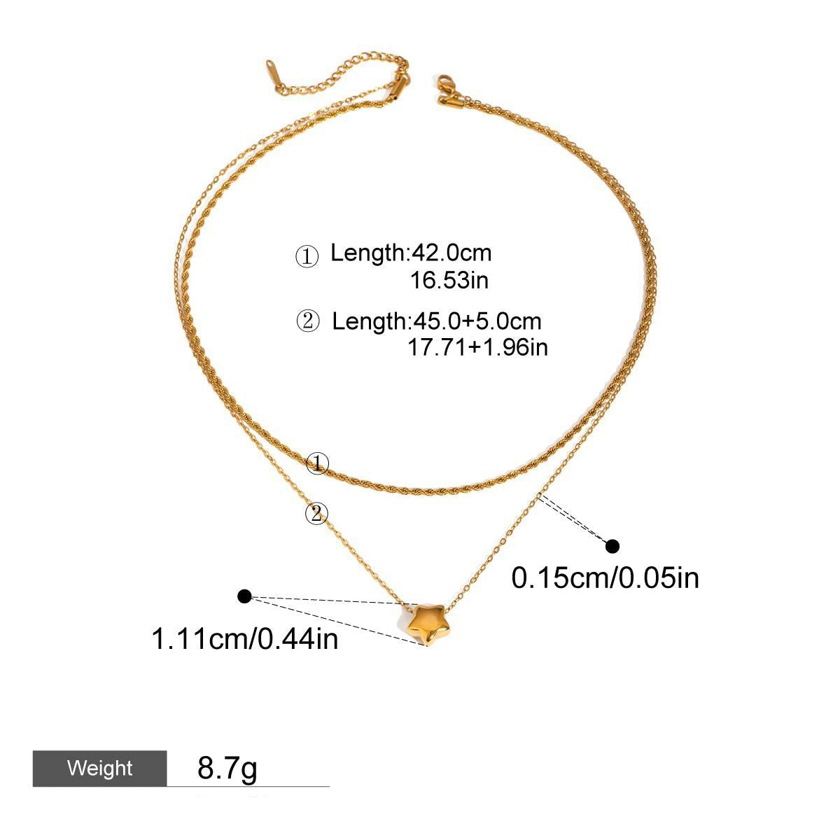 18K gold double chain with heart/star design exquisite simple necklace Vera Lux