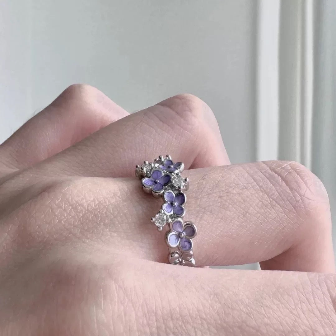 Sweet Cool Purple Flower Ring For Women, Ins Style, Niche Design, Elegant & Light Luxury, Adjustable Opening Band, Personalized Index Finger Ring Vera Lux