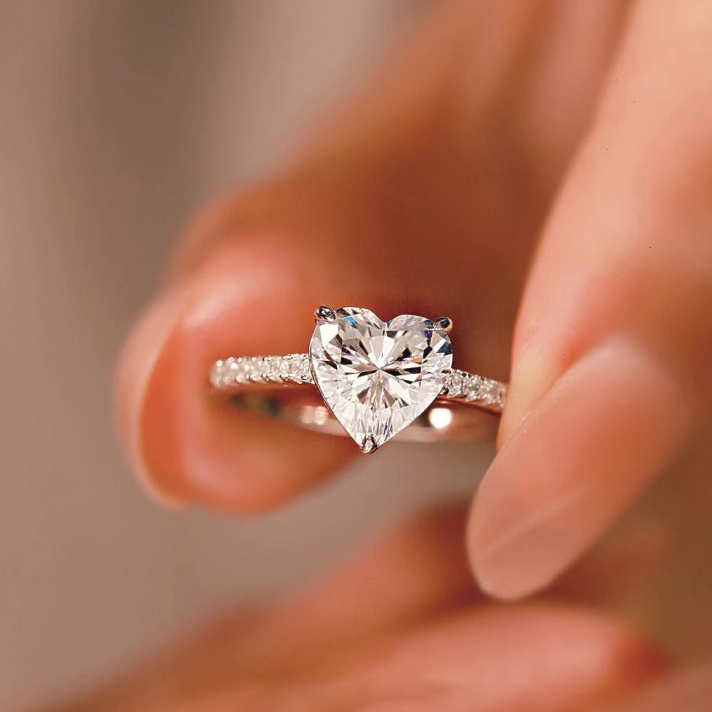 Heart Shaped Simulated Moissanite Ring With Zircon Accent For Women Vera Lux