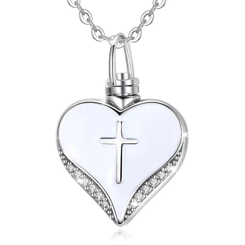 Cross Diamond Heart-Shaped Cremation Necklace Vera Lux
