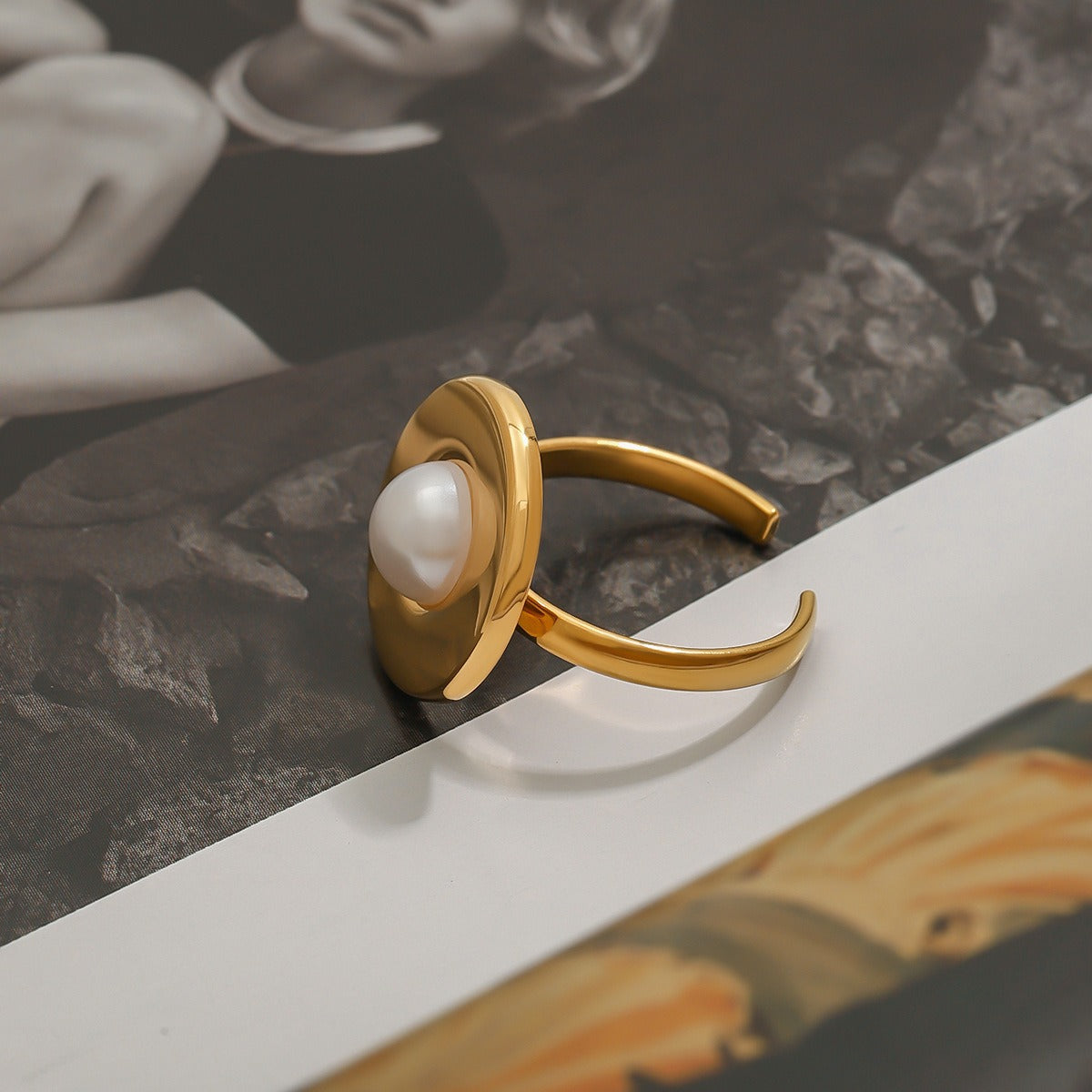18k gold titanium steel pearl ring Vera Lux