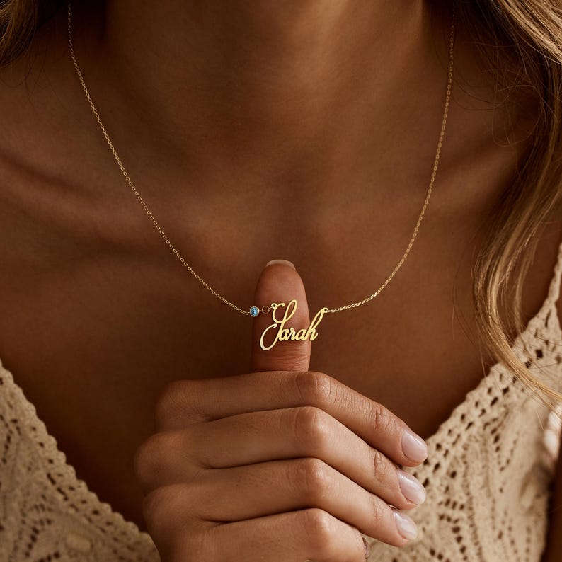 Personalized Cursive Name & Birthstone Necklace Vera Lux