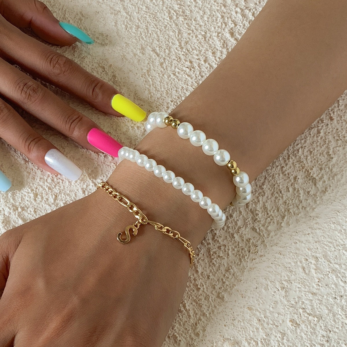 18k gold bow pearl beaded bracelet Vera Lux