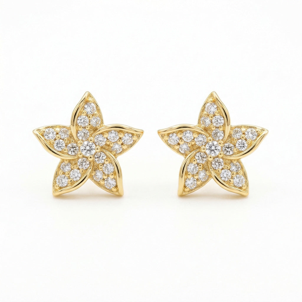 925 Sterling Silver Sparkling Floral Diamond Stud Earrings with Polished Finish Vera Lux