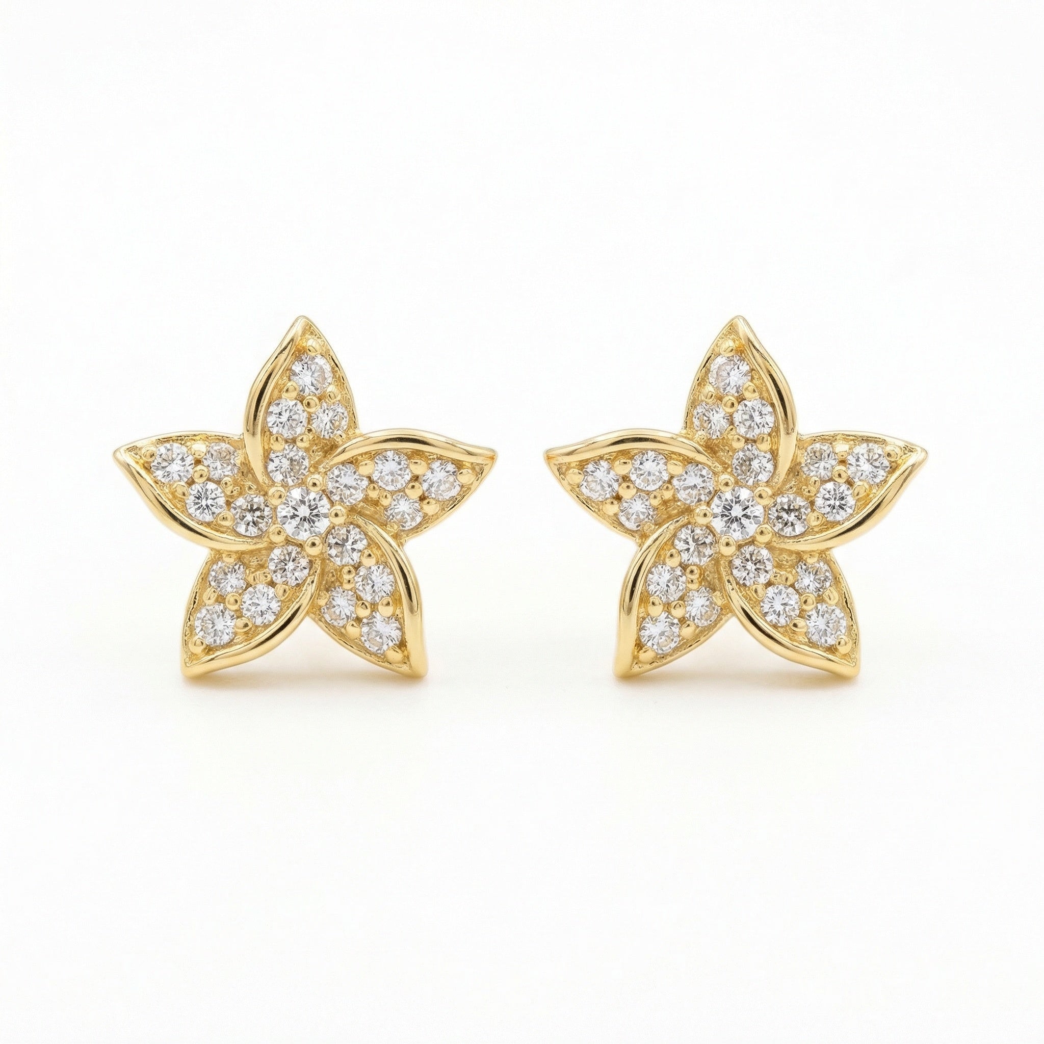 925 Sterling Silver Sparkling Floral Diamond Stud Earrings with Polished Finish Vera Lux