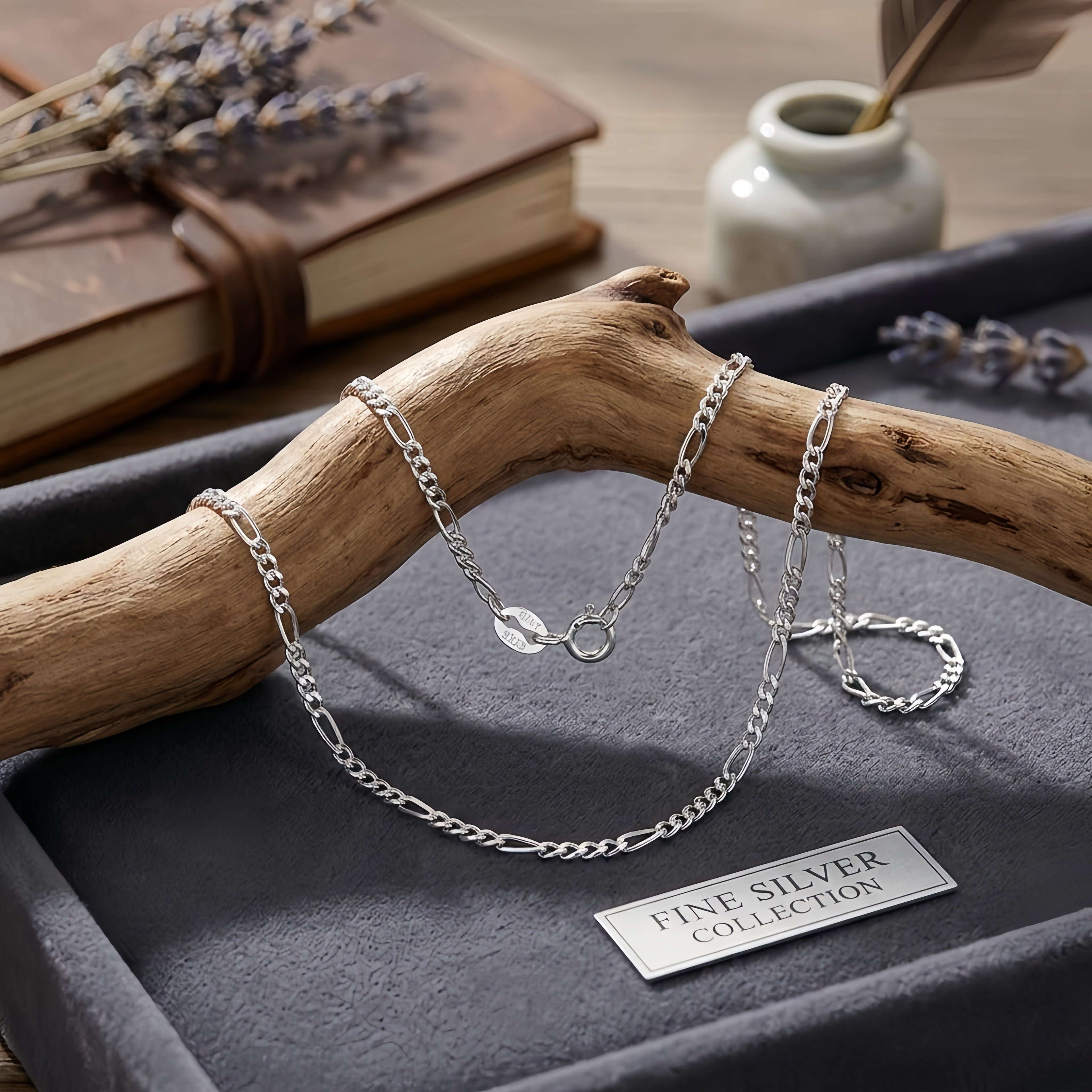 925 Sterling Silver Italian Sterling  Figaro Chain Necklace - Classic Design & Durable Craftsmanship Vera Lux