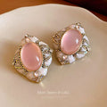 Niche Vintage Retro Earrings, Oval & Rhombus Diamond Studs, Luxury High-end Ear Jewelry Vera Lux