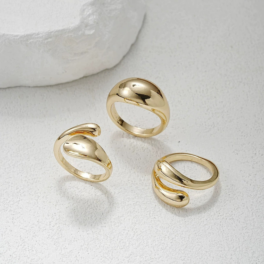 3Pcs Minimalist Metal Smooth Ring Set, Exaggerated Geometric High Grade Finger Rings Vera Lux