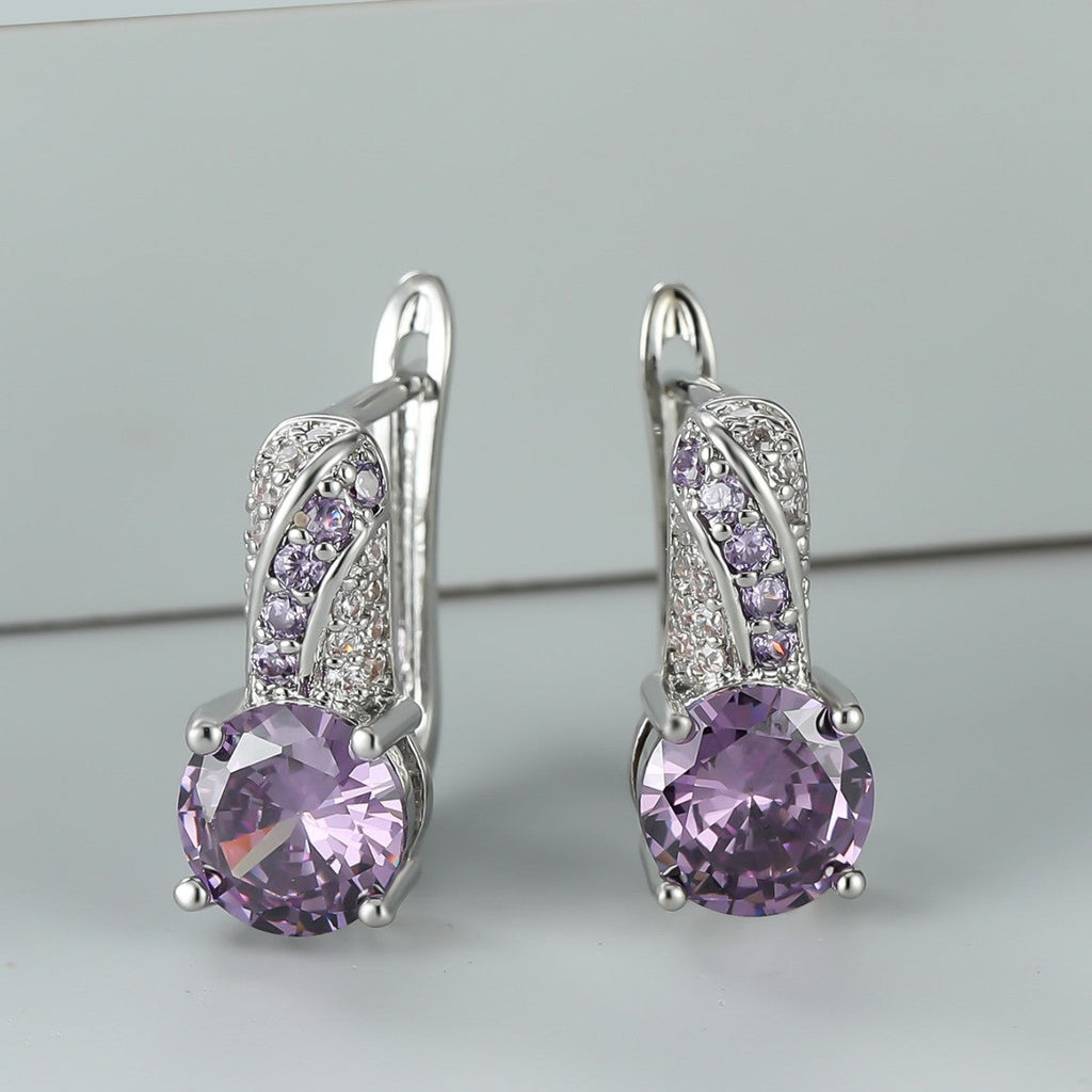 AutumnWinter Accessories White K-Gold Inlaid Round Amethyst Ear Clips Vera Lux