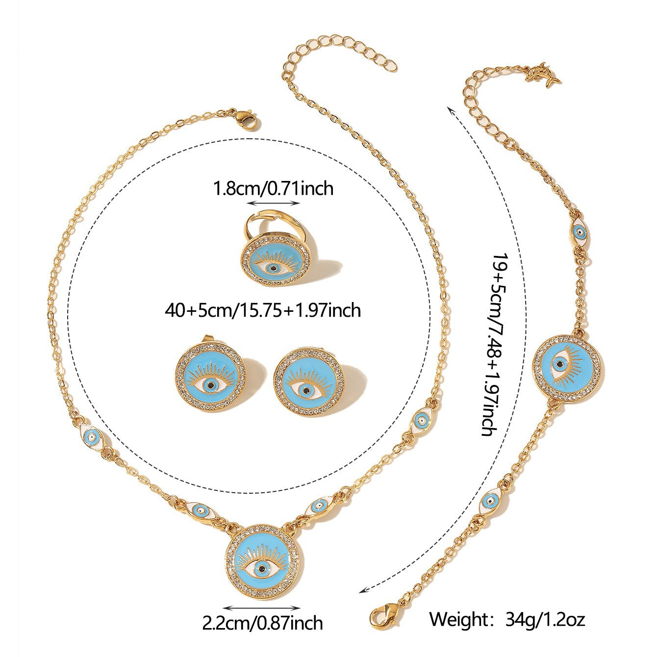 Bohemian Evil Eye Necklace, Bracelet and Earring Set Vera Lux