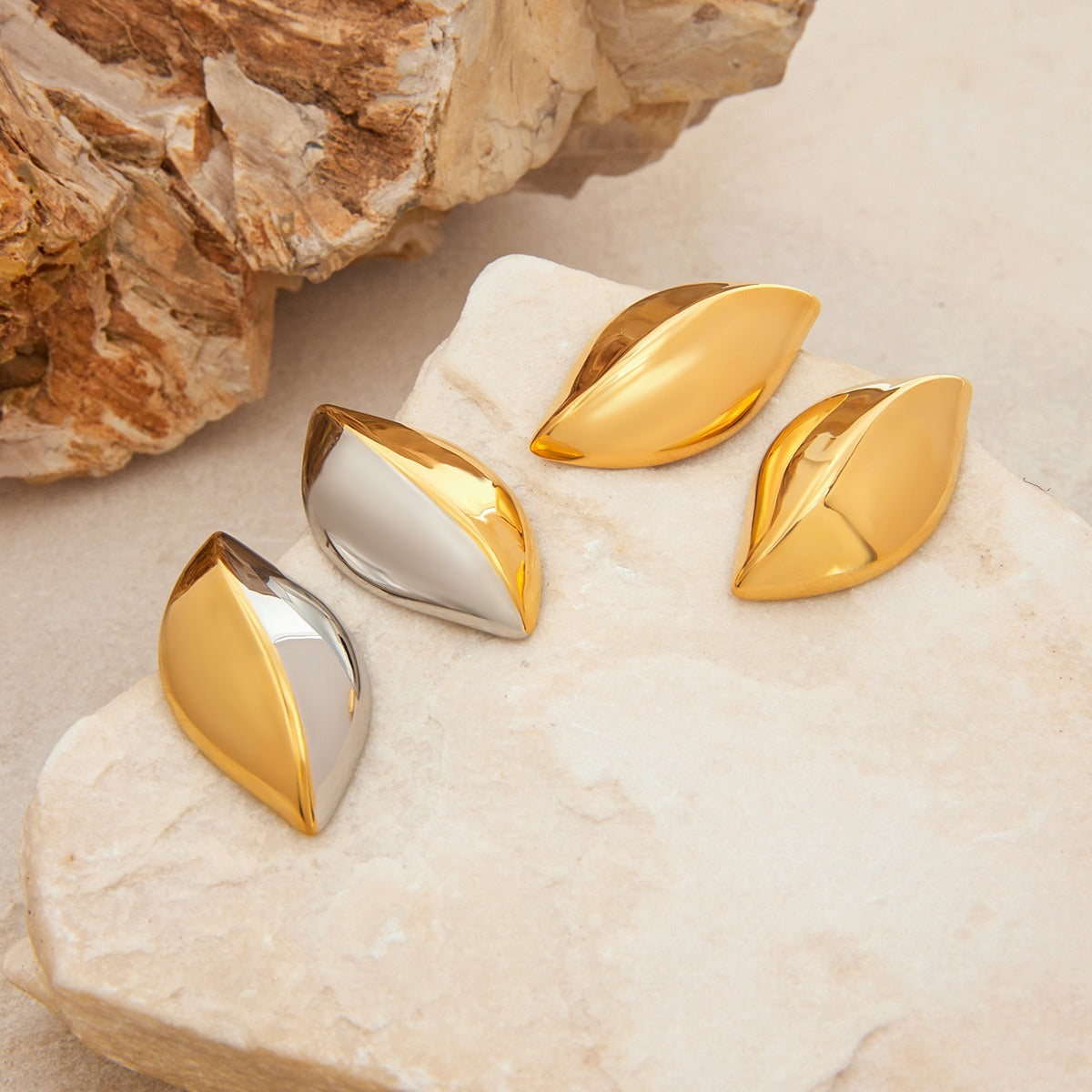 18K gold geometric shape with gold and silver color matching design simple personality earrings Vera Lux