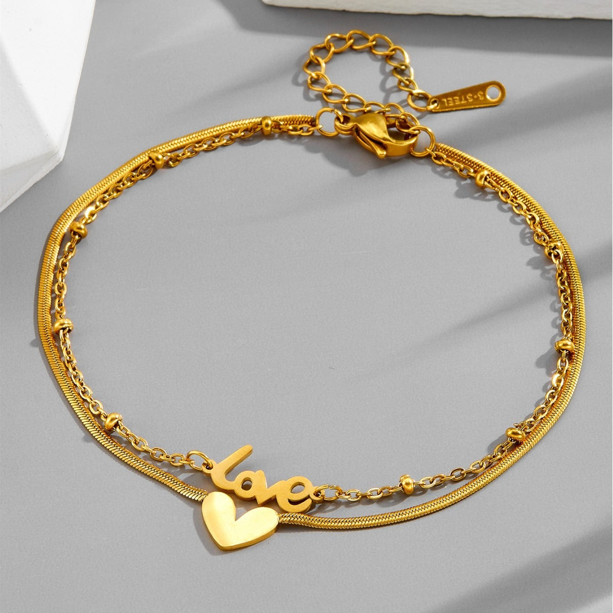 18k gold English letter heart titanium steel anklet Vera Lux