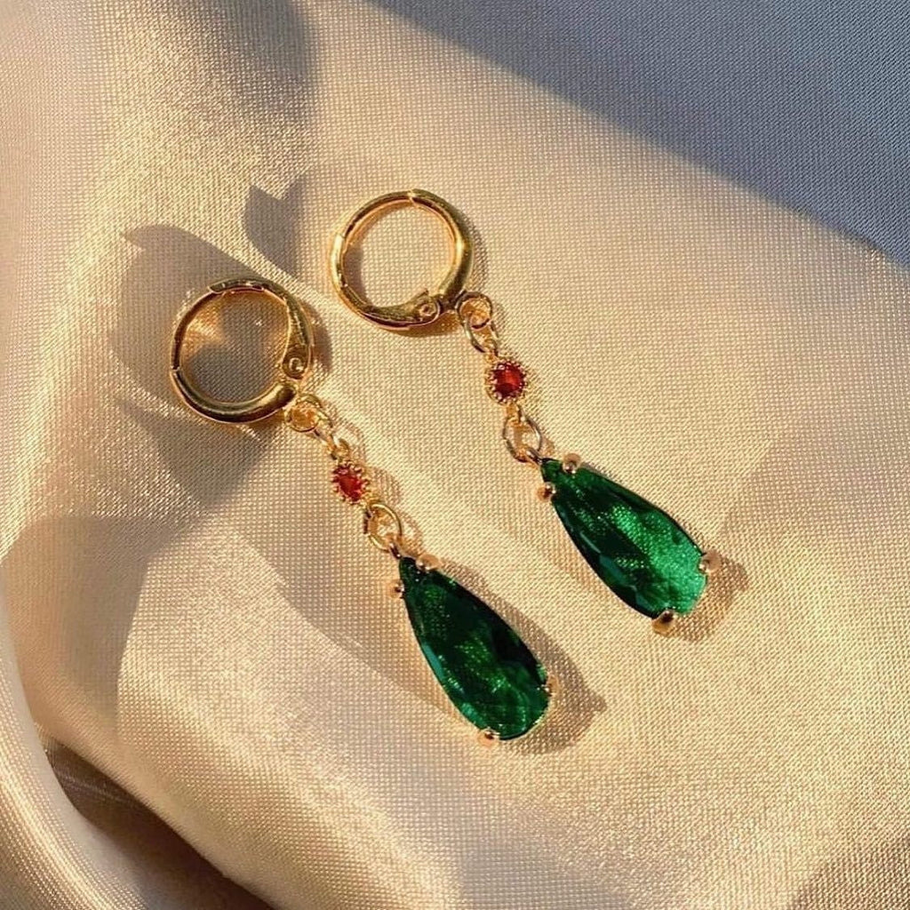 Fashion Green Crystal Water Drop Pendant Earrings Vera Lux