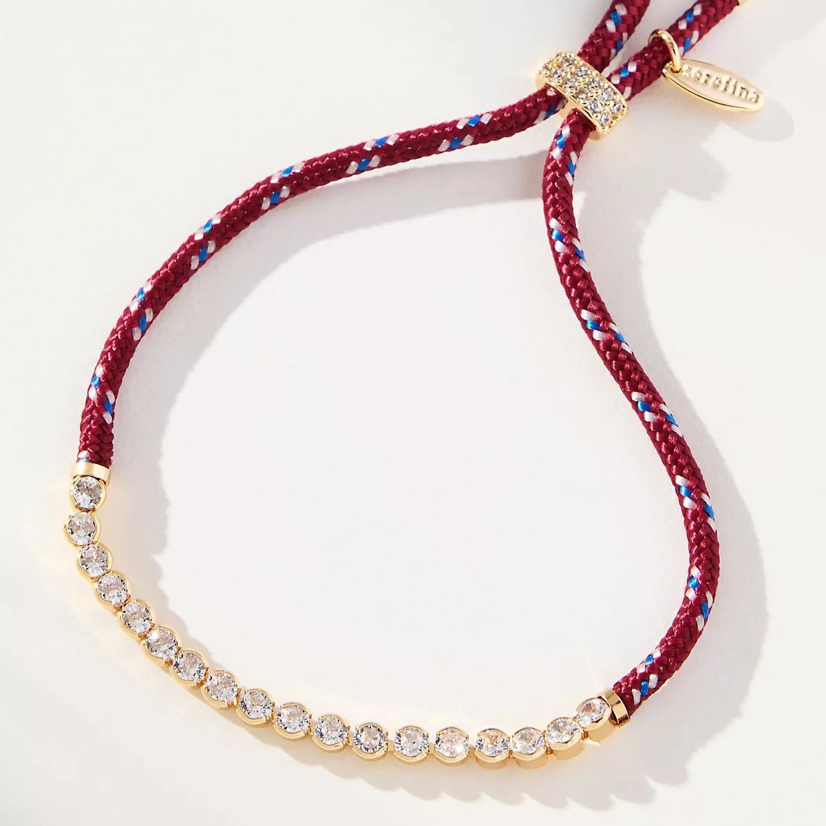 Off-white Brown-striped Woven Necklace With Diamond-encrusted Gold Chain Vera Lux