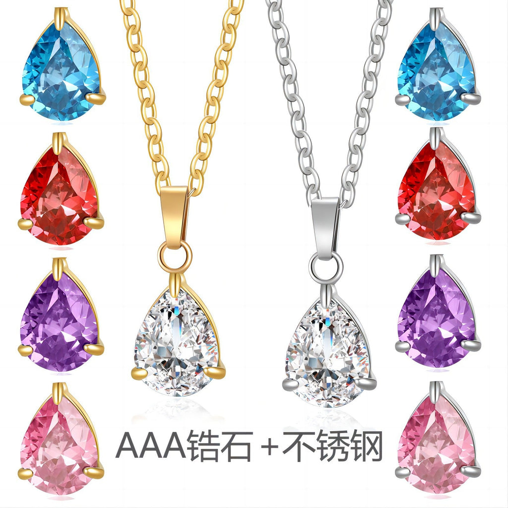 3A Water Drop Zircon Small Pendant Solitaire Pear-Shaped Zircon Womens Clavicle Chain Vera Lux