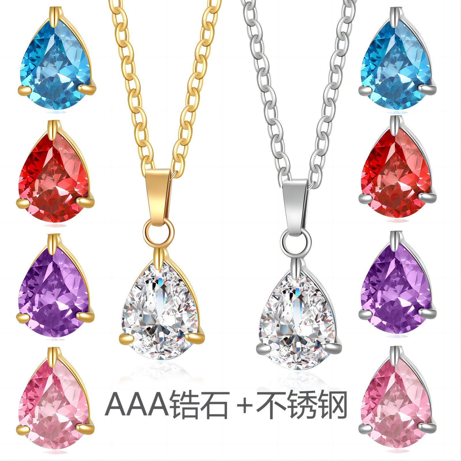 3A Water Drop Zircon Small Pendant Solitaire Pear-Shaped Zircon Womens Clavicle Chain Vera Lux
