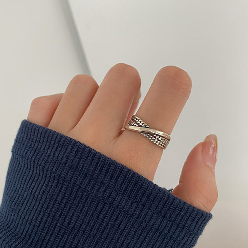 925 Sterling Silver Twisted Chain Open Ring Vera Lux