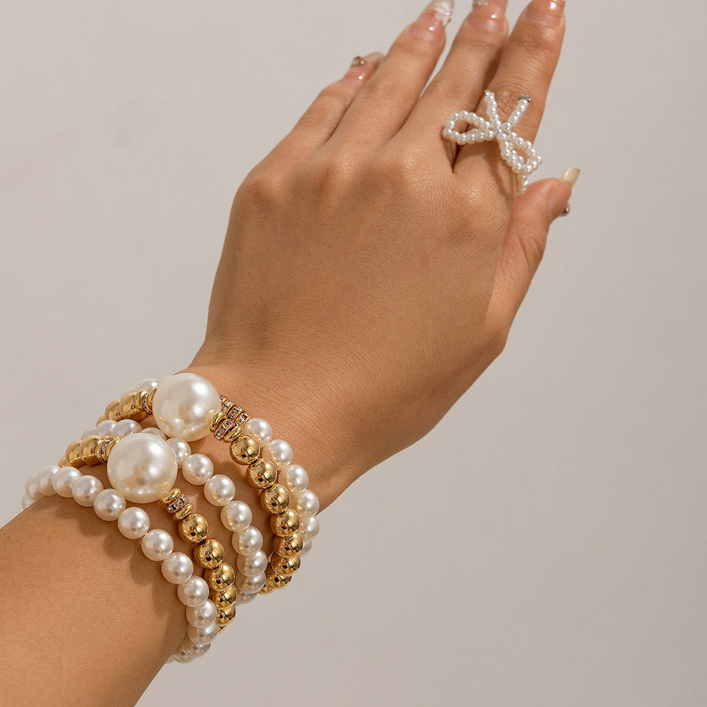 18k gold pearl stacking bracelet Vera Lux