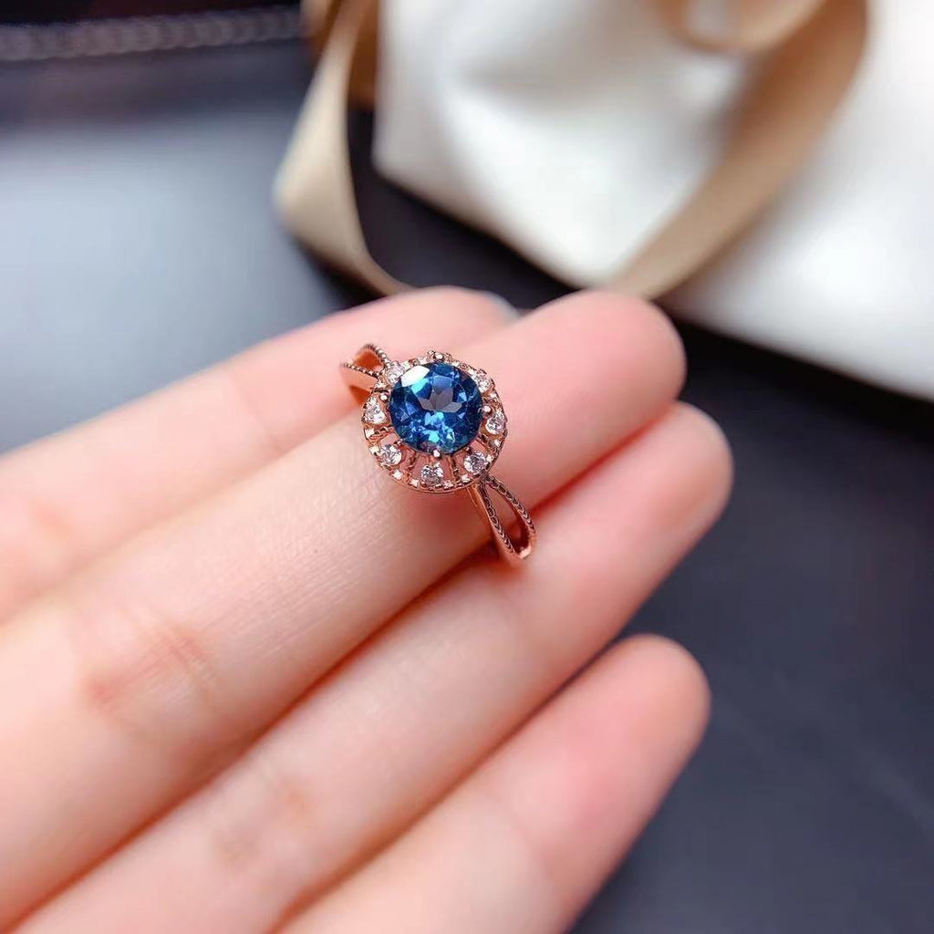New Style Natural London Blue Topaz Open Ring For Women Vera Lux